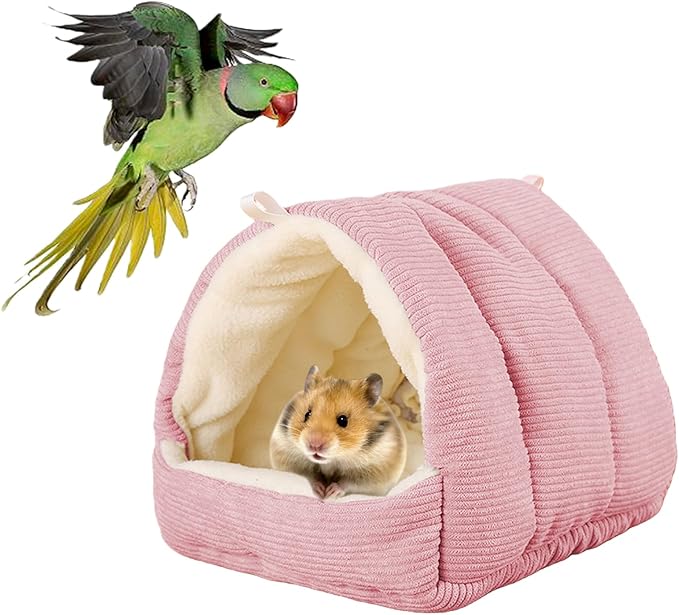 Winter Warm Bird Nest Bed, Plush Hanging Bird Bed for Cage, Plush Hut Tent, Hideaway Sleeping Nest for Budgies, Parakeets, Cockatiels, Conures (Pink, M)