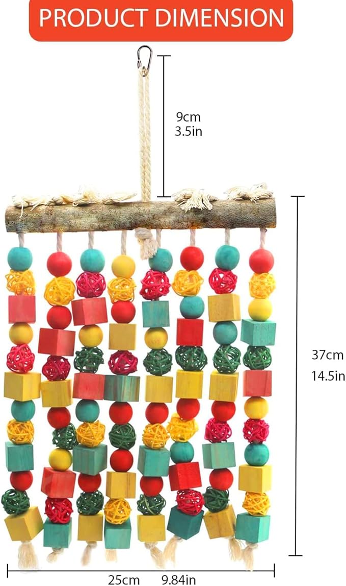 MQ Large Bird Parrot Toy,Bird Chewing Toy Natural Wooden Wooden Blocks Takraw Parrot Cage Bite Toy Suits for Large Medium Birds Macaws African Grey Cockatoos Amazon Parrots