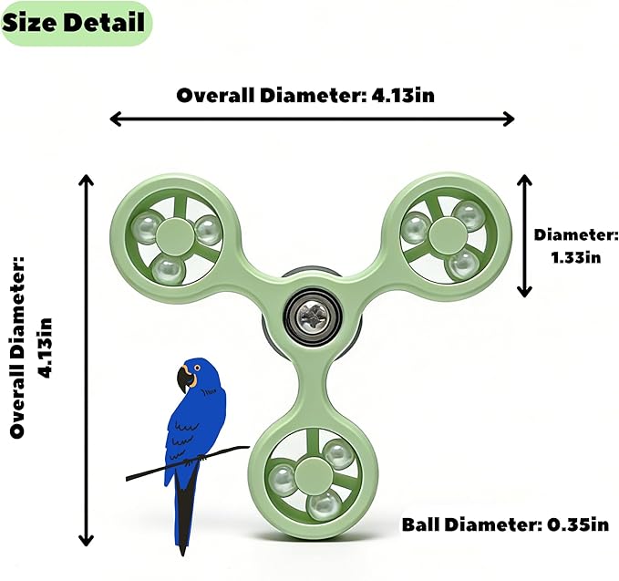 Spinning Bird-Toys Bird Cage Toys & Bird Perch Parrot-Parakeet Budgie Cockatiel Conure Macaw Chicken Parrot Enrichment Cage Accessories Small Animal Chewing Toy (Green Spinner)