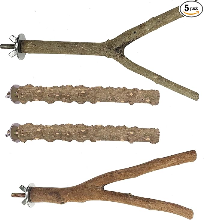 4 PCS Natural Parrot Perch Wooden Parrot Perch Stand Bird Stand Parakeet Climbing Standing Branches Toy for Small Lovebirds Budgies Cockatiels