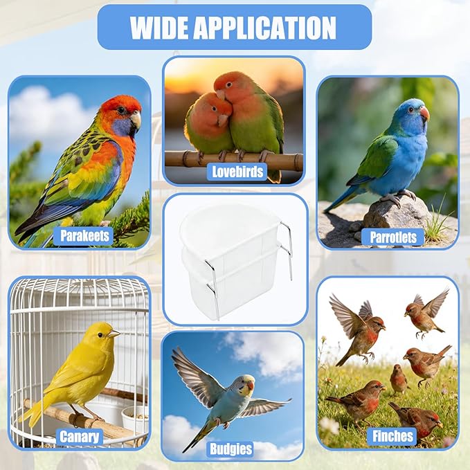 2Pcs Bird Dishes for Cage, Hanging Bird Food Water Bowl Cups Small Bird Feeder for Parakeet Lovebird Finch, Bird Cage Accessories