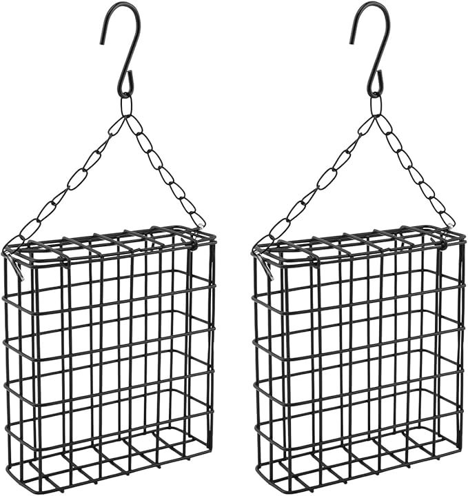 2Pcs Outdoor Suet Cage Bird Feeder, Hanging Wild Bird Feeder with Single Suet Cake Capacity, Multi-Use for Suet/Oranges/Nesting
