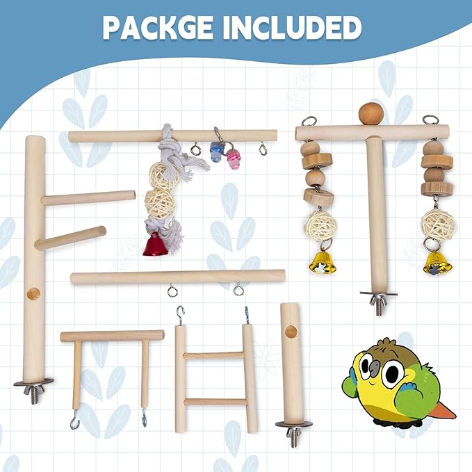 PINVNBY Bird Playground Parrot Play Gym Parakeet Cage Play Stand Wooden Perches Playpen Ladders Conure Chewing Climbing Swing Toy Birdcage Accessories for Small Cockatoo Cockatiel Lovebirds Budgie