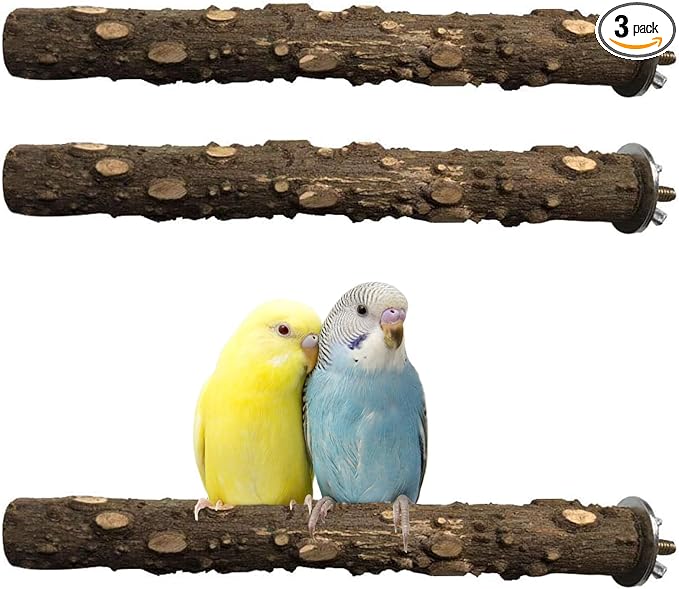 PINVNBY 3Pcs Bird Perches for Cage, Nature Wood Prickly Parrot Stand Toy Paw Grinding Stick for Small Medium Birds Parrot Parakeet Cockatiel Conure Cage Accessory