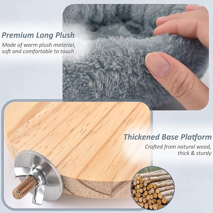 DBNESS Small Bird Nest for Cage, Removable Plush Parrot Hammock Warm Resting Perch Platform for Budgies Cockatiel Conure Parakeet Hamster Washable Breeding Sleeping Lay Eggs Nesting (Grey, S)