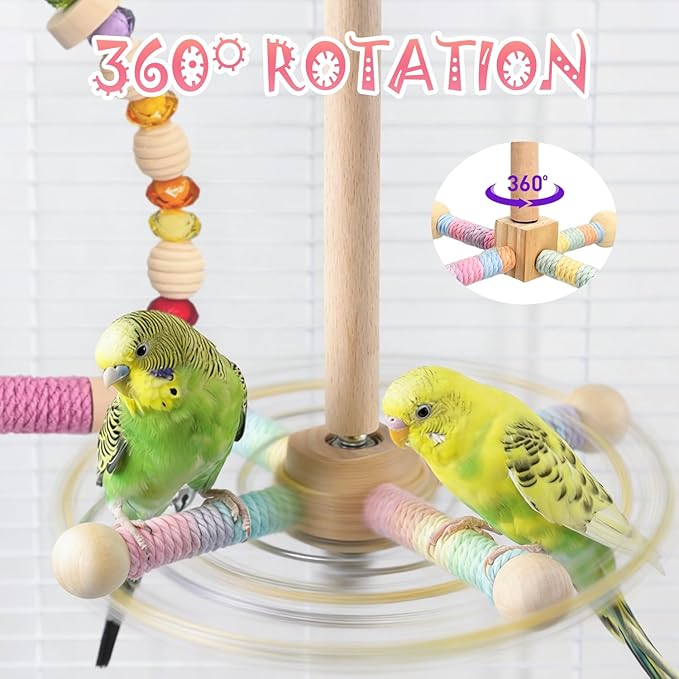 2 Pcs Parakeet Toys with 9 Inch Hanging Perch & 7.8 Inch Wooden Swing,Wooden Bird Cage Accessories to Relieve Boredom and Anxiety,Excellent for Parrots, Budgies, Cockatiels and Other Pet Birds