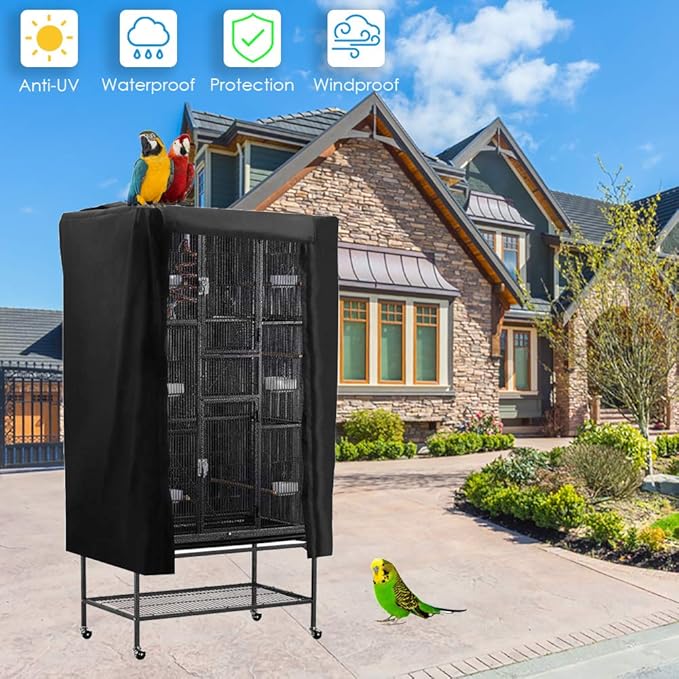 Bird Cage Covers for Night Large Birdcage Protection Blackout Breathable Washable Waterproof Material Universal Fit Black