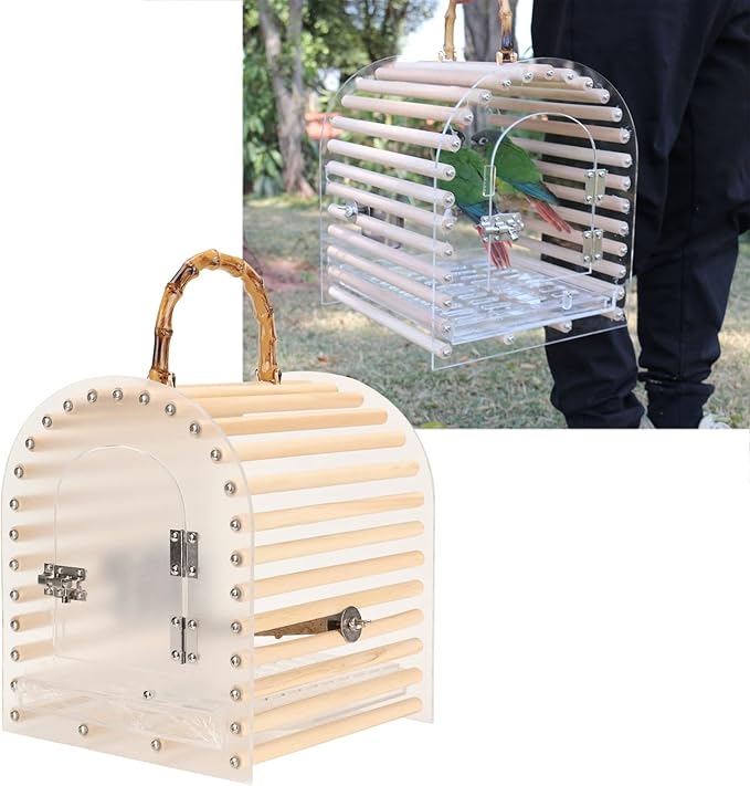 Portable Bird Cages, Clear View Bird Carrying Cage Hand Held Travel Birdcage with Perch for Small Bird Lightweight Bird Carrier