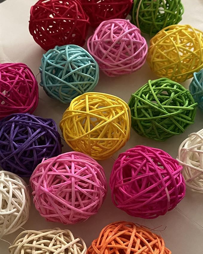 Large Bird Toys, Parrot Chew Toys Bird Toys, 1.97 inch 20 Pcs Rattan Wicker Balls Parakeet Chewing Toys, for Budgies Conures Hamsters Bunny Toy, Decoration for DIY Craft Party Wedding