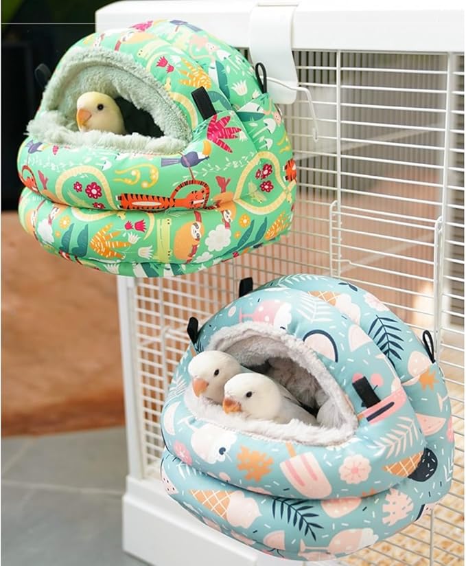 Winter Warm Nest for Parrot Warm House Bird Nest Winter Hanging Hammock Birds Sleeping Bed Parrot Hideway Bed Washable for Quaker Parakeet Cockatiels Budgies Lovebird (Green,Small)