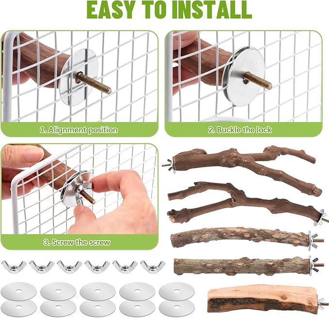 6-Piece Natural Wood Bird Perch Set - Forked Grapevine Branches, Prickly Ash Sticks & Apple Wood Platforms - Habitat Standing Accessories for Parakeets, Cockatiels, Conures, Budgies