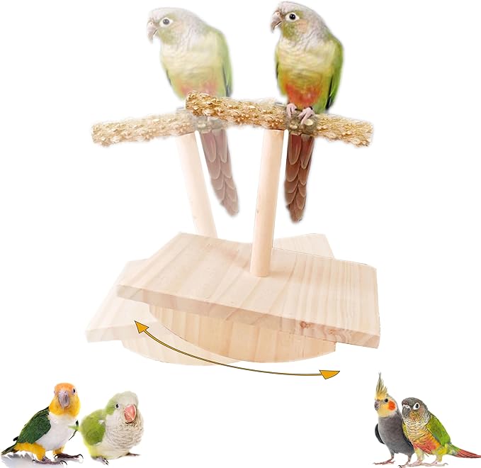 Natural Wood Bird Perch Stand Training, Quaker Parrot Toys, Intelligence Puzzle Enrichment Toys for Parakeets, Wooden Parrot Perch Platform for Large Birds, Bird Playground Play Stands for Sun Conure