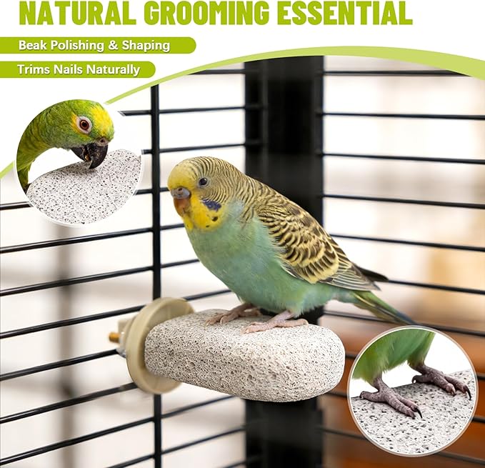 4 PCS Bird Perch Stands, Calcium Beak Grinding Stone and Foot Claw Trimmer, Lava Ledge Parrot Platform Chewing Toys for Parakeet Cockatiel Conure Lovebird Finch Budgies