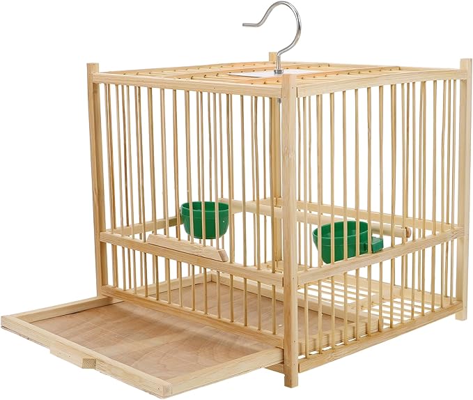 Kisangel Bamboo Bird Cage Small Parrot Cage with Hanging Hook Indoor Outdoor Bird Keeping 9.84X7.87X9.84 Inches for Budgies Lovebirds Cockatiels