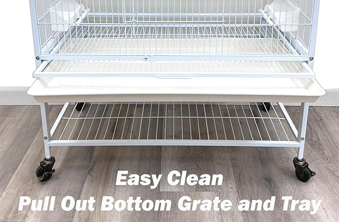 Extra Large Sturdy Wrought Iron Metal Parrot Bird Flight Breeder Home Cage Double Large Front Doors 4 of Side Breeding Nest Doors Rolling Stand with Extra Storage Shelf Lockable Heavy Duty Wheels