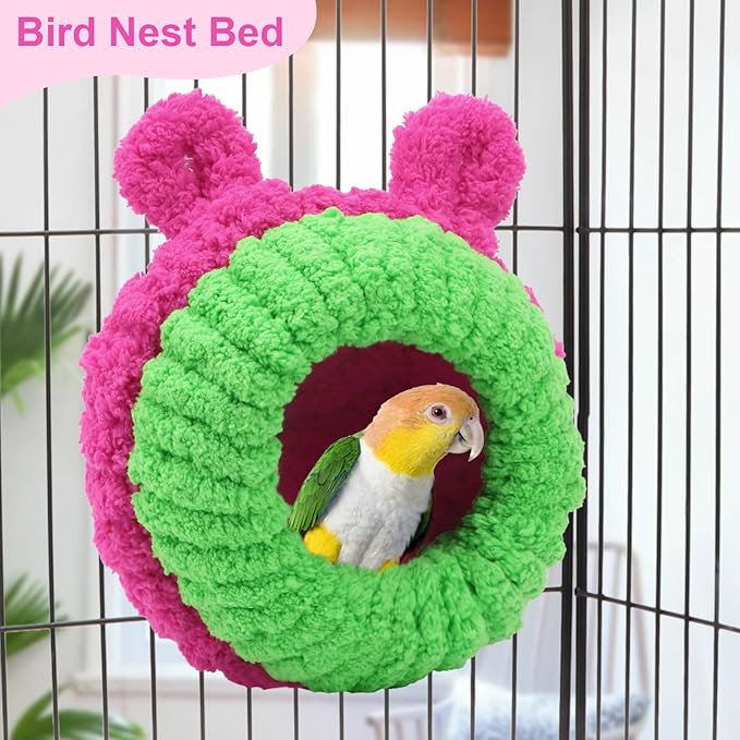 Wontee Bird Nest Bed Breeding House Winter Warm Snuggle Hut for Budgies Parakeets Cockatiels Lovebirds Canaries (Rose)