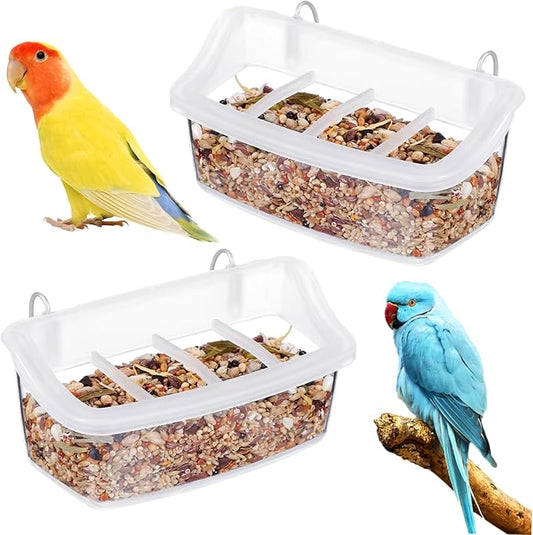 2pcs Plastic Bird Feeders Transparent Hanging Food Bowls for Parrots Birds Capacity Feeders for Learning to Eat