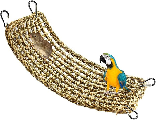 19.7 x 7.87 Bird Seagrass Mat Natural Seagrass Woven Net Rat Cage Accessories Bird Foraging Chew Wall Toys Climbing Rope Ladder Chew Toys for Parrots Cockatoos Lovebird Cockatiel Hamster Parakeet