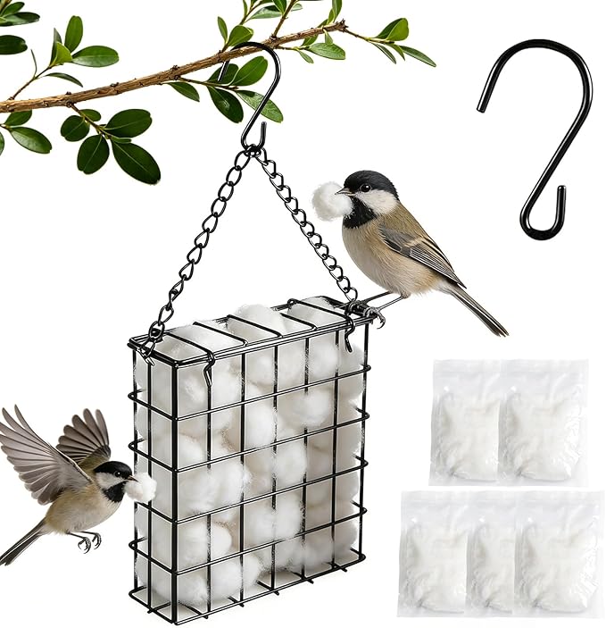 Bird Nesting Material Holder, Handmade Fiber Bird Nesting Material, Refillable Bird Shelter, Outdoor Bird Nesting and Resting Spot, Gift for Animal and Bird Enthusiasts (1 Set)