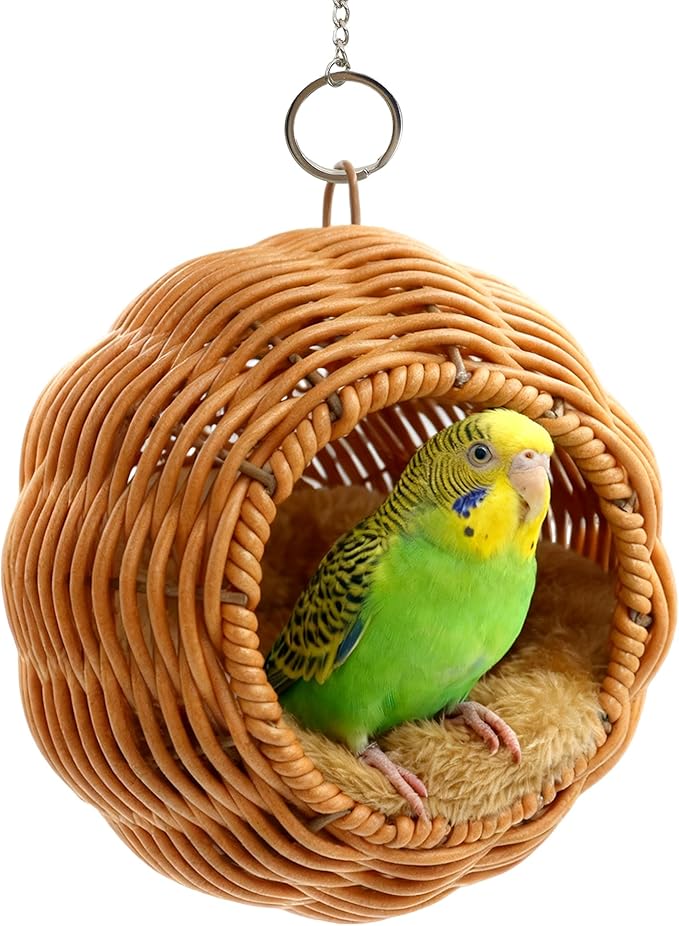 Bird Nest for Cage Hanging Small Bird Bed with Mat Washable Bird Hammock Hamster Toys Parakeet Nest Warm Bed House Cage Accessories for Parrot Finch Budgie Canary (Brown)