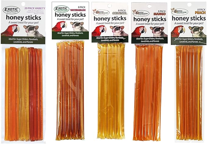 Honey Sticks (4 Variety 20 Pack) - All-Natural Sweet Treat - Made with Orange Blossom Honey - For Sugar Gliders, Parrots & Other Birds