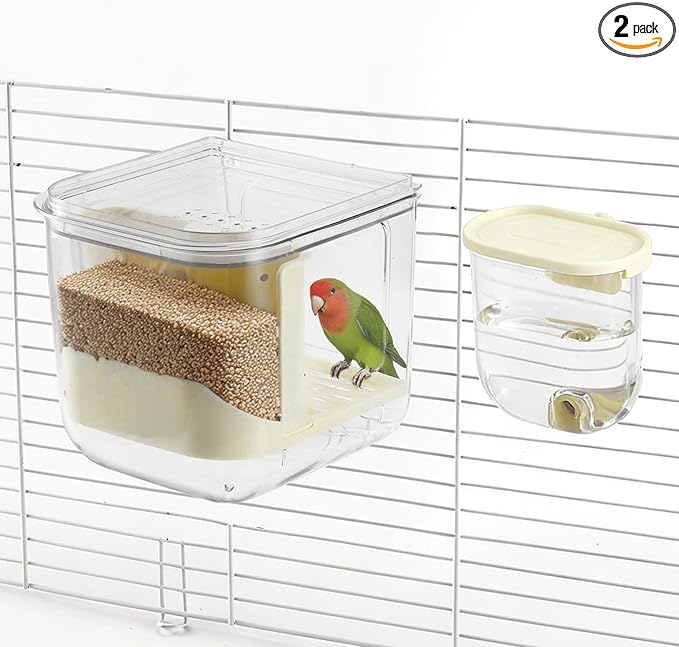 No Mess Bird Feeder Water Dispenser Set, Multifunctional Seed Feeder, Easy Cleanup Bird Cage Accessories, Beige, White, 1 Set