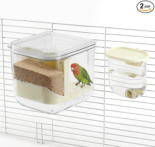 No Mess Bird Feeder Water Dispenser Set, Multifunctional Seed Feeder, Easy Cleanup Bird Cage Accessories, Beige, White, 1 Set