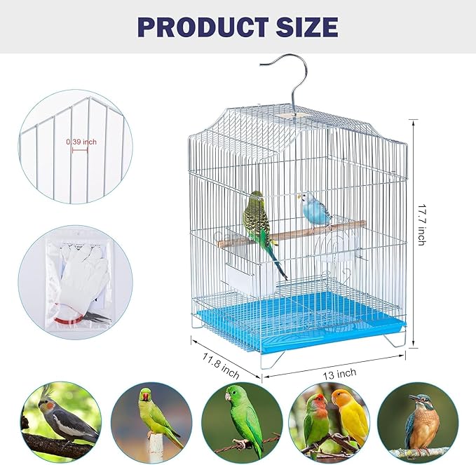 Small Bird Travel Cage - Lightweight Starter Kit for Parakeets, Lovebirds, Parrotlets Finches Canaries Removable Tray & Accessories Included