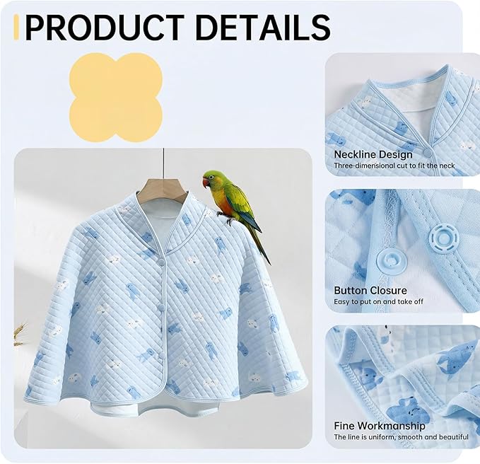QBLEEV Parrot Anti-Scratch Shoulder Protector, Bird Diaper Poop Cover Pad for Parakeets Cockatiels Conures, Cotton Shawl Cape for Birds to Stand on Shoulders, Pet Arm Guard for Lovebirds Finches