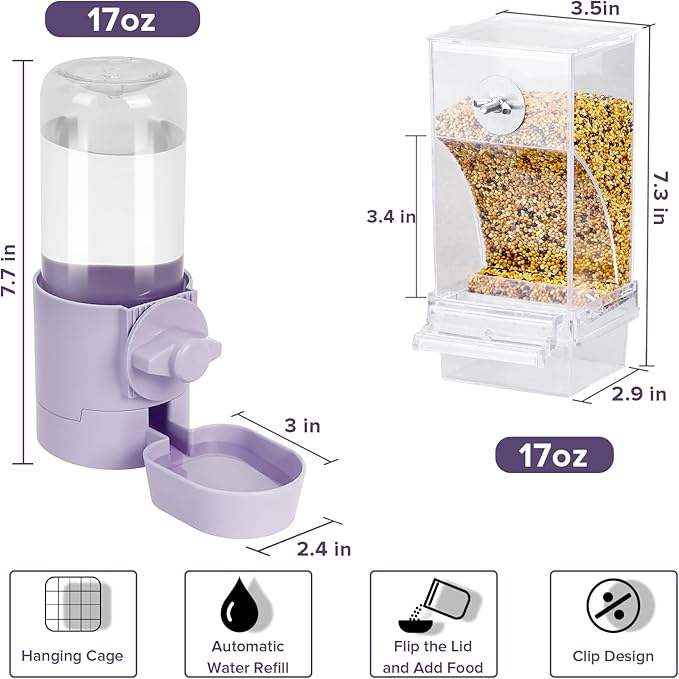 lemtrflo No Mess Bird Feeder Water Dispenser Set, Bird Feeder for Cage, Cage Accessories for Cockatiels, Finches, Budgies and Canaries