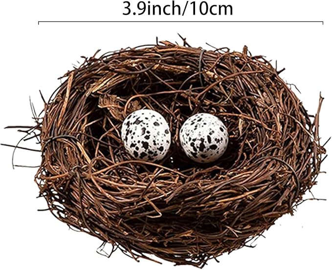 Birds Nest with Eggs Easter Rattan Nest Decorating, Mini Artificial Birds Nest for Easter Crafts Home Garden Decor Wedding Party (4 Inches)