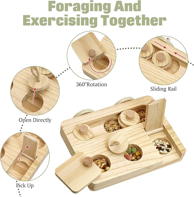 BNOSDM Wooden Bird Foraging Toys with Enrichment Puzzle for Training & Chewing Natural Wood Stand Platform Feeder Cage Accessoriesfor Small and Medium Parrots, Parakeets, Cockatiels, Sun Conures