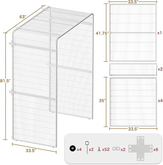 Large Bird Cage Extension Part, 33.5-Inch Wide Parrot Cage Extender for Metal Aviary, White Replacement Accessories, 33.5 x 63 x 81.5 in