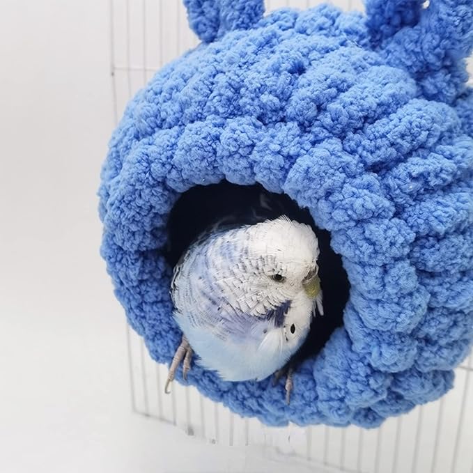 Winter Warm Bird Nest Bed Hanging Hammock Snuggle Hut Parrot House Tent Toy Bird Cage Perch for Bird Budgies Lovebird Finch Hamster Chinchilla Guinea Pig (Blue)