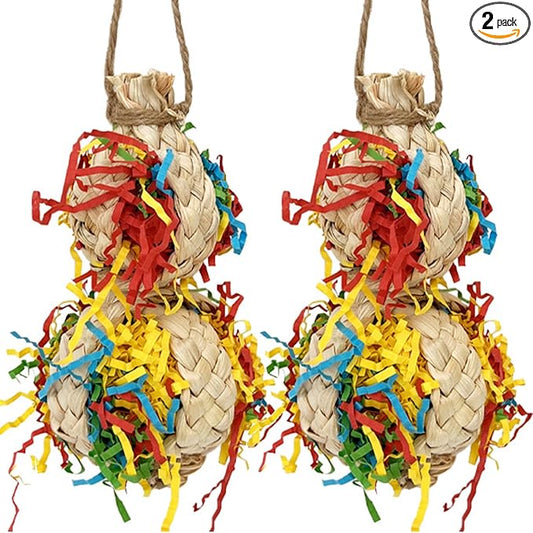2PCS Bird Foraging Toys, Parrot Shredding Chewing Shredder Hanging Toys, Parakeets Shredded Paper Bird Cage Accessories Toy for Small Parrots, Conures, Love Birds, Cockatiels