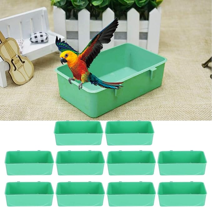 10Pcs Bird Seed Food Feeding Cups Plastic Hanging Bowl for Poultry Parakeet Budgie Cage