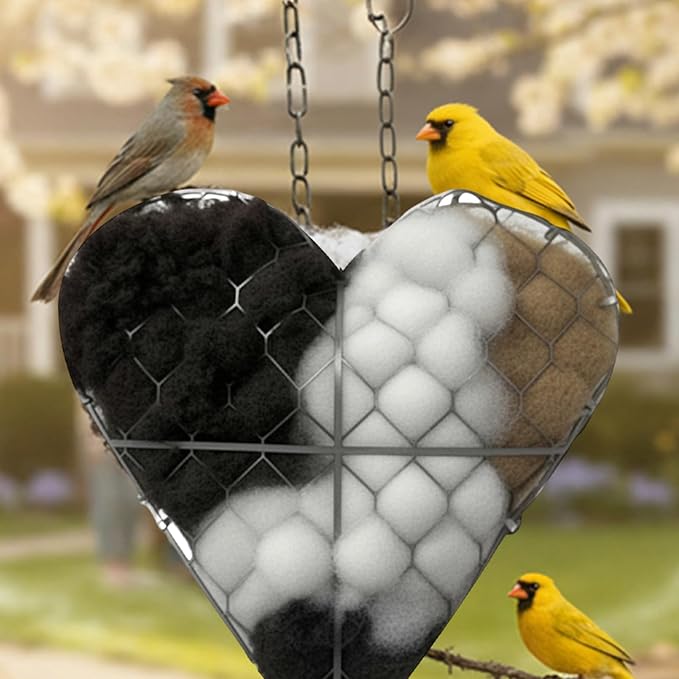 Handmade Fiber Bird Nesting Heart, Refillable Birds Nests Material Holder Heart Shape for Wild Birds, Wool Nest Hummingbird Houses Art Birdhouse Outside Gifts for Birds Lovers (2 Pcs)