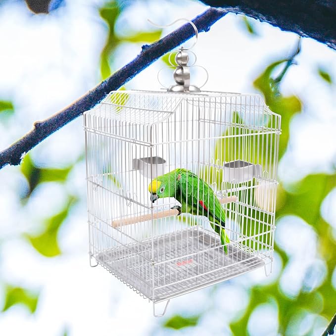 Small Bird Cage, Stainless Steel Parakeet Bird Cage Small Birds Starter Kit Hanging Bird Cages with Stand for Parakeets Lovebirds Parrotlets Finches Canaries