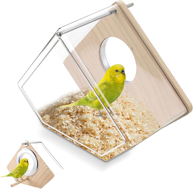 Parakeet Nesting Box for Cage, High-Transparent Parakeet Nest, Bird House Cage Accessories with Wood Perch, Breeding Box Acrylic Bird Nest for Parrots, Cockatiels, Lovebirds, Canaries