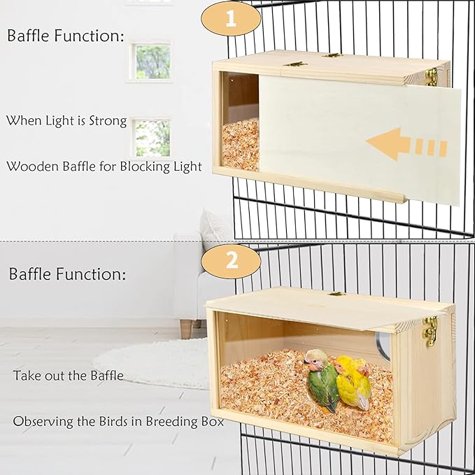 Parrot Nesting Box Cockatiel Nesting Box Bird Breeding Box House Handcrafted Wooden Acrylic Transparent Bird Box with Detachable Wooden Board for Parakeets Cockatiel Budgie Conure Parrot S