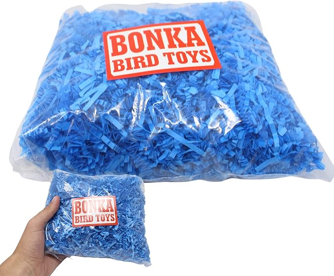 Bonka Bird Toys Colored Crinkle Shred Paper Chew Forage Nesting Treat Natural Multi-Use Craft Part Projects Cockatiels Parakeets Conures Amazons and Other Similar Birds (Blue)