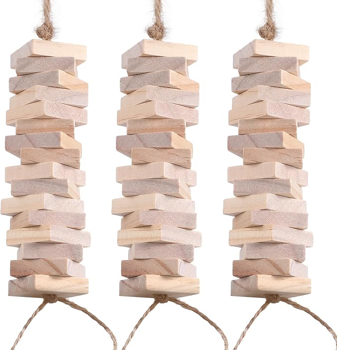 NUOBESTY 100Pcs Parrot Chewing Blocks Natural Wooden Bird Toy with Hanging Holes for Cage Accessories DIY Craft for Macaws African Grey Cockatoos