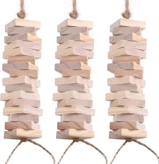 NUOBESTY 100Pcs Parrot Chewing Blocks Natural Wooden Bird Toy with Hanging Holes for Cage Accessories DIY Craft for Macaws African Grey Cockatoos