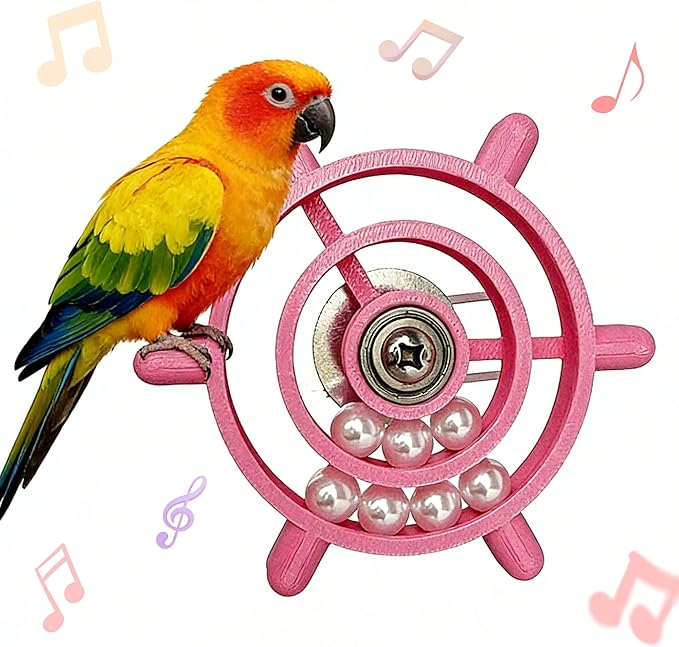 Spinning Bird-Toys Bird Cage Toys & Bird Perch Parrot-Parakeet Budgie Cockatiel Conure Macaw Chicken Parrot Enrichment Cage Accessories Small Animal Chewing Toy (Rosy Spinner)