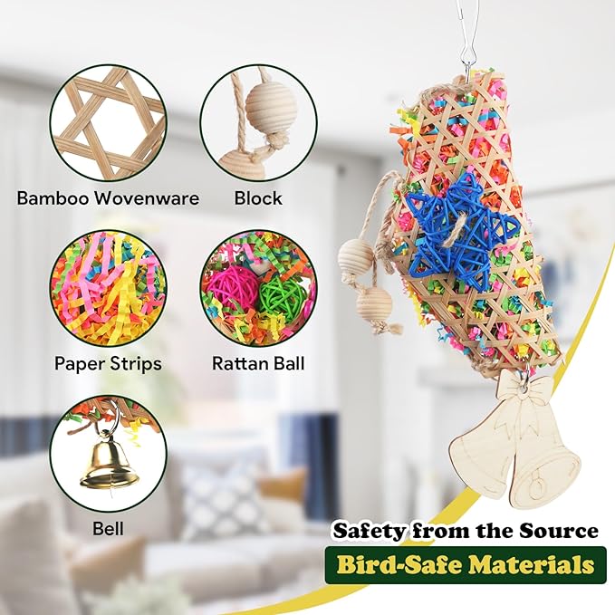 Bird Toys, Parakeet Foraging Toy, Hanging Chewing Toy, Bird Cage Accessories – Suitable for Cockatiels, Budgies, Lovebirds, Conures and Other Small Parrots