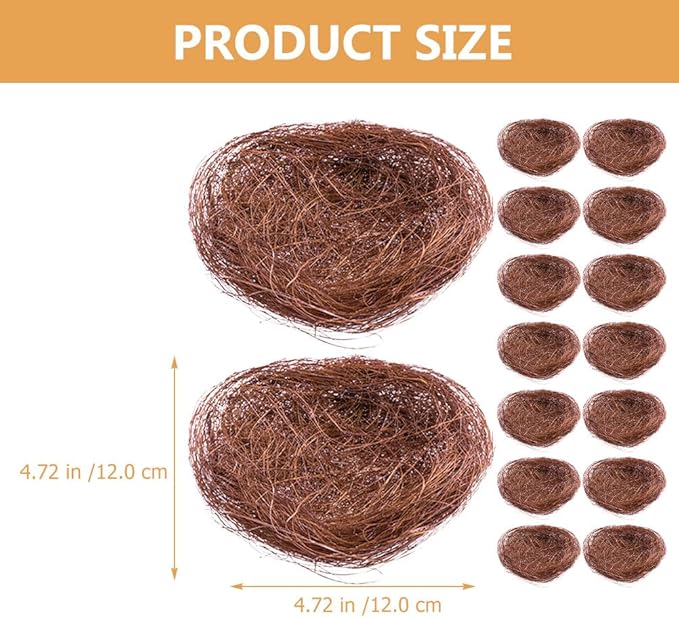 Veemoon 16 Pcs Mini Bird Nests,4. 72 Inch Artificial Bird Nests for Crafts Landscape Ornaments for Home Patio Garden Yard Wedding Holiday Easter Decoration