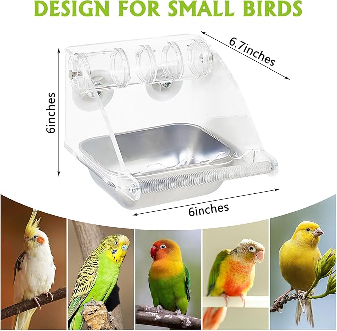 BNOSDM Bird Feeder for Cage with Rotating Foraging Toy No Mess Acrylic Hanging Food & Water Dispenser with Stainless Steel Bowl & Anti-Slip Perch Stand for Parrot, Budgie, Parakeet, Lovebird, Canary
