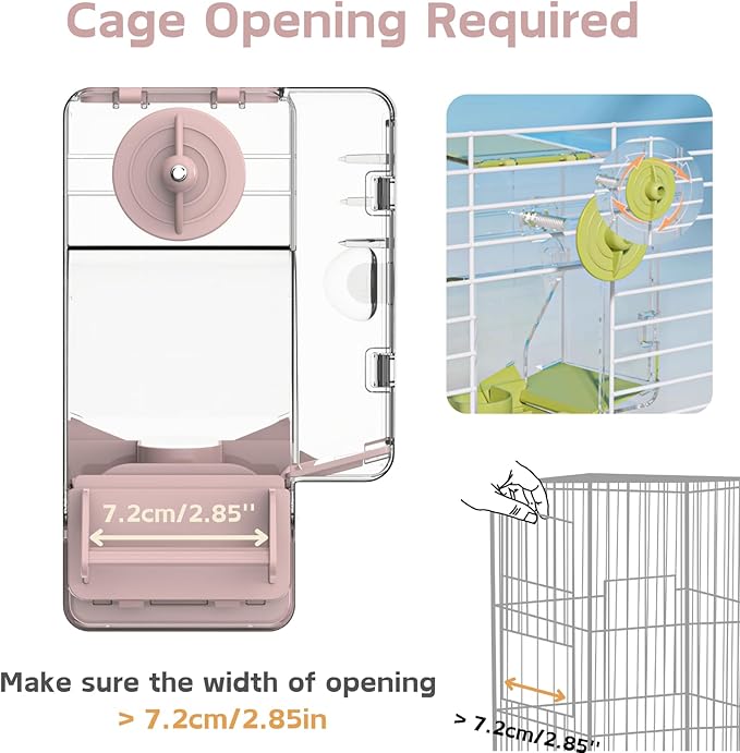 Automatic Bird Feeder, No Mess Bird Cage Feeder with Perch Multi-Functional Holder for Fruits Vegetables for Parakeet Canary Cockatiel Finch (Pink)