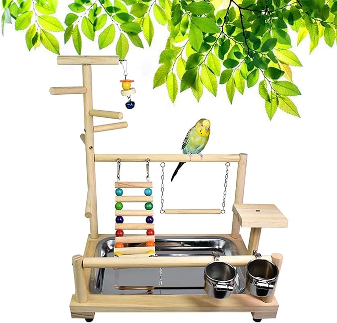 Wooden Bird Stand for Parrots, Parakeet, Cockatiel (14.57 * 10.24 * 17.32IN)