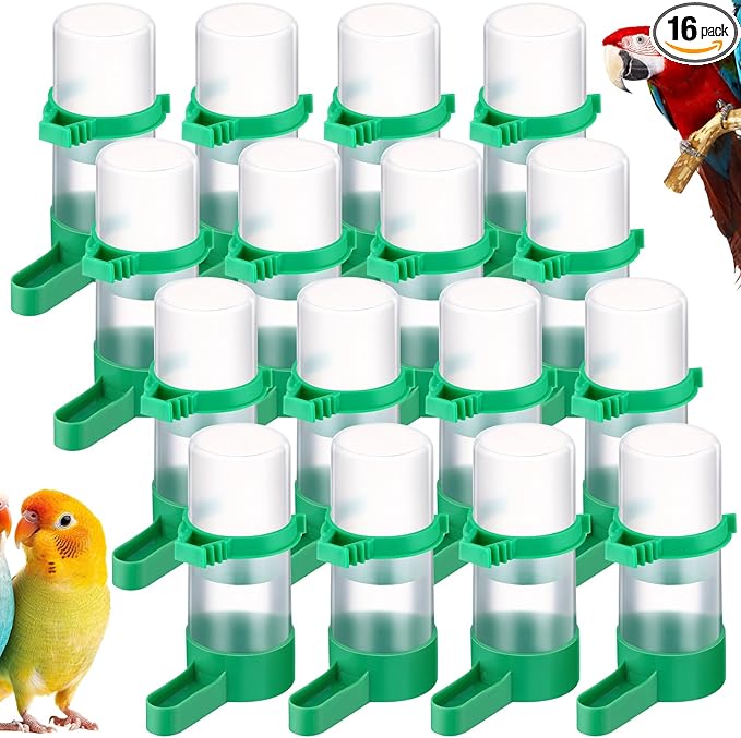 Threehoney 16 Pcs Automatic Bird Water Dispenser Bulk Plastic Bird Water Feeder Drinker Waterer for Pet Parrots Cage Parakeets Cockatiel Budgie Pigeon Quail Lovebirds Watering Supplies Drinking Bottle